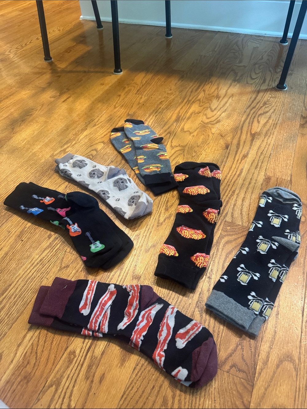 Men's Novelty Socks - Assorted Food & Music Prints, Pack of 6
